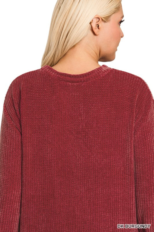 Burgundy Chenille Waffle Knit Sweater