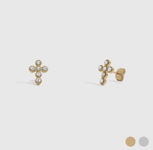 Round Stone Cross Stud Earrings