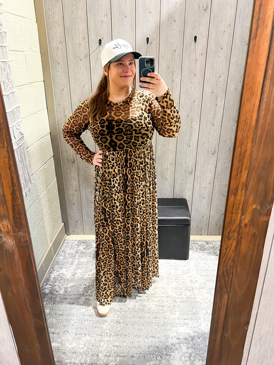 Leopard Mesh Maxi Dress