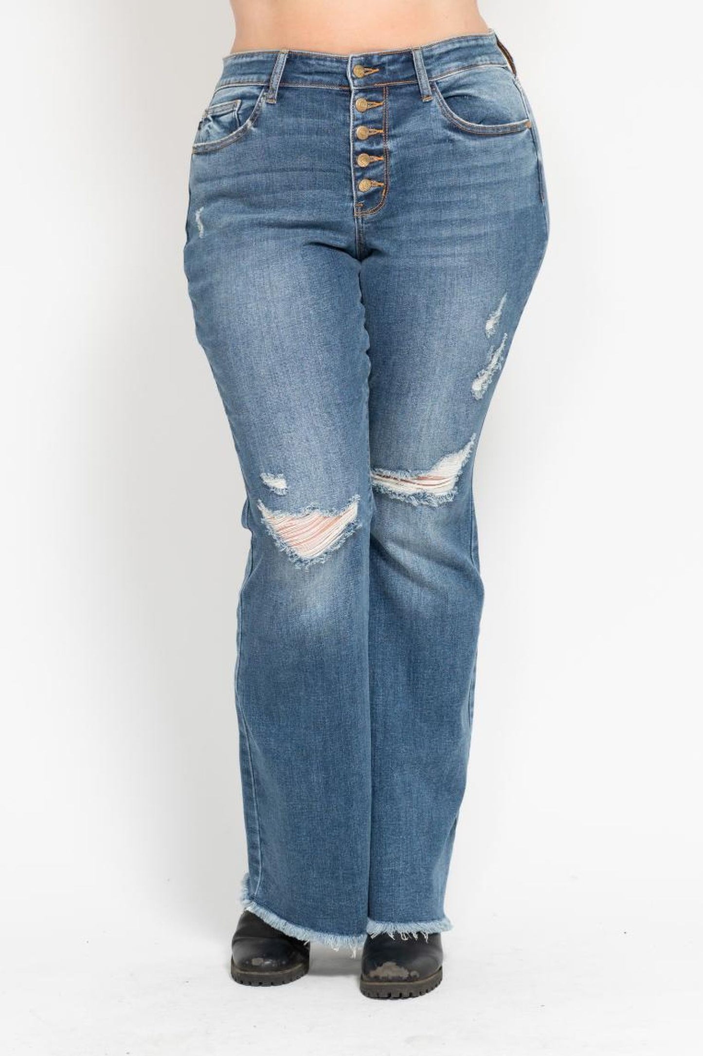 Judy Blue Robyn Mid Rise Buttonfly Flare Jeans (JB 82638)