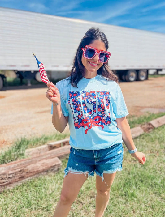 Floral USA Comfort Colors Tee