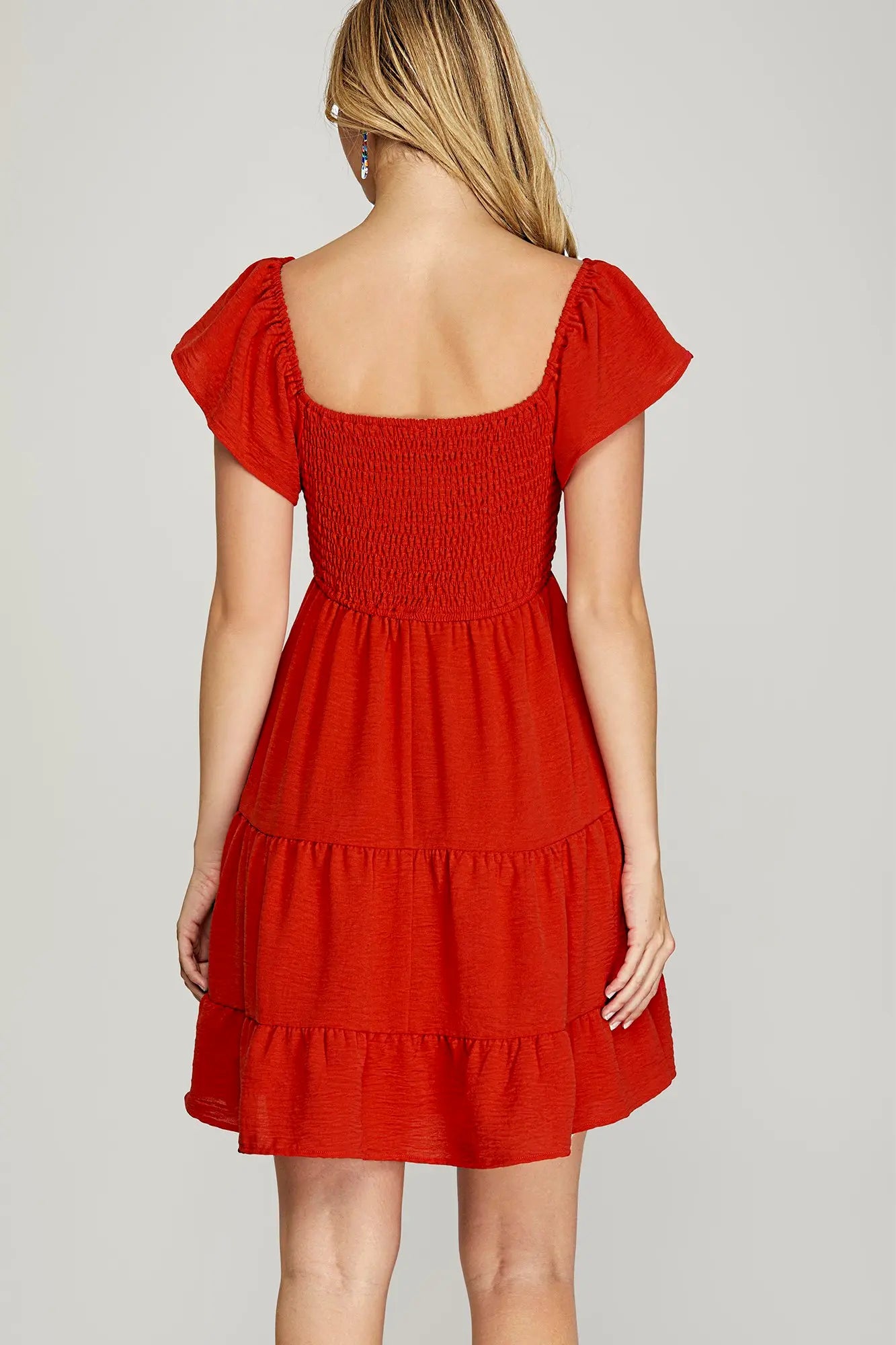 Red Sweetheart Flutter Sleeve Dress
