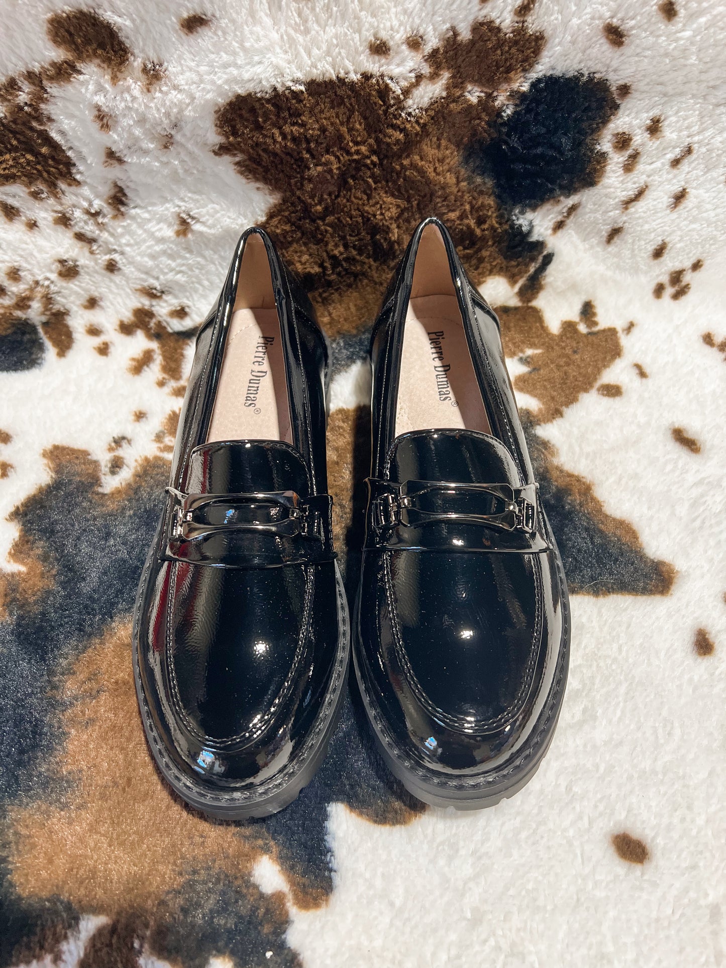 Anessa Black Faux Patent Leather Buckle Loafer