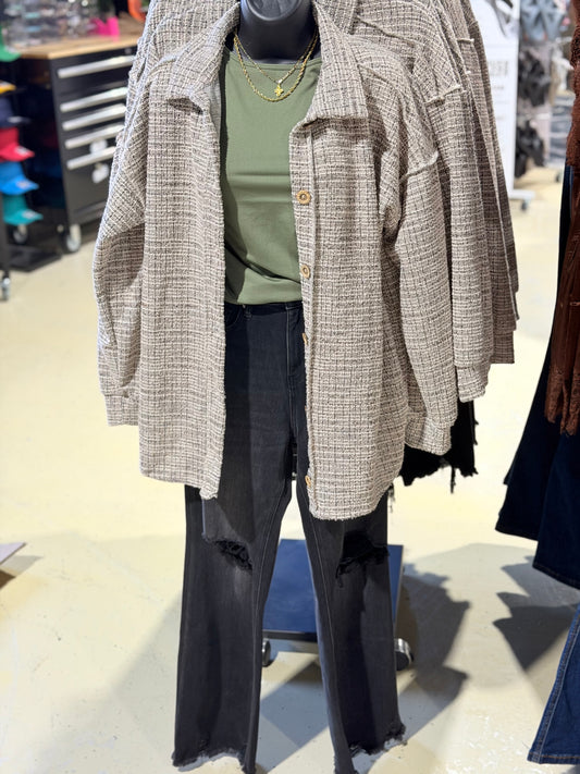 Tweed Collared Lightweight Button Down Shacket