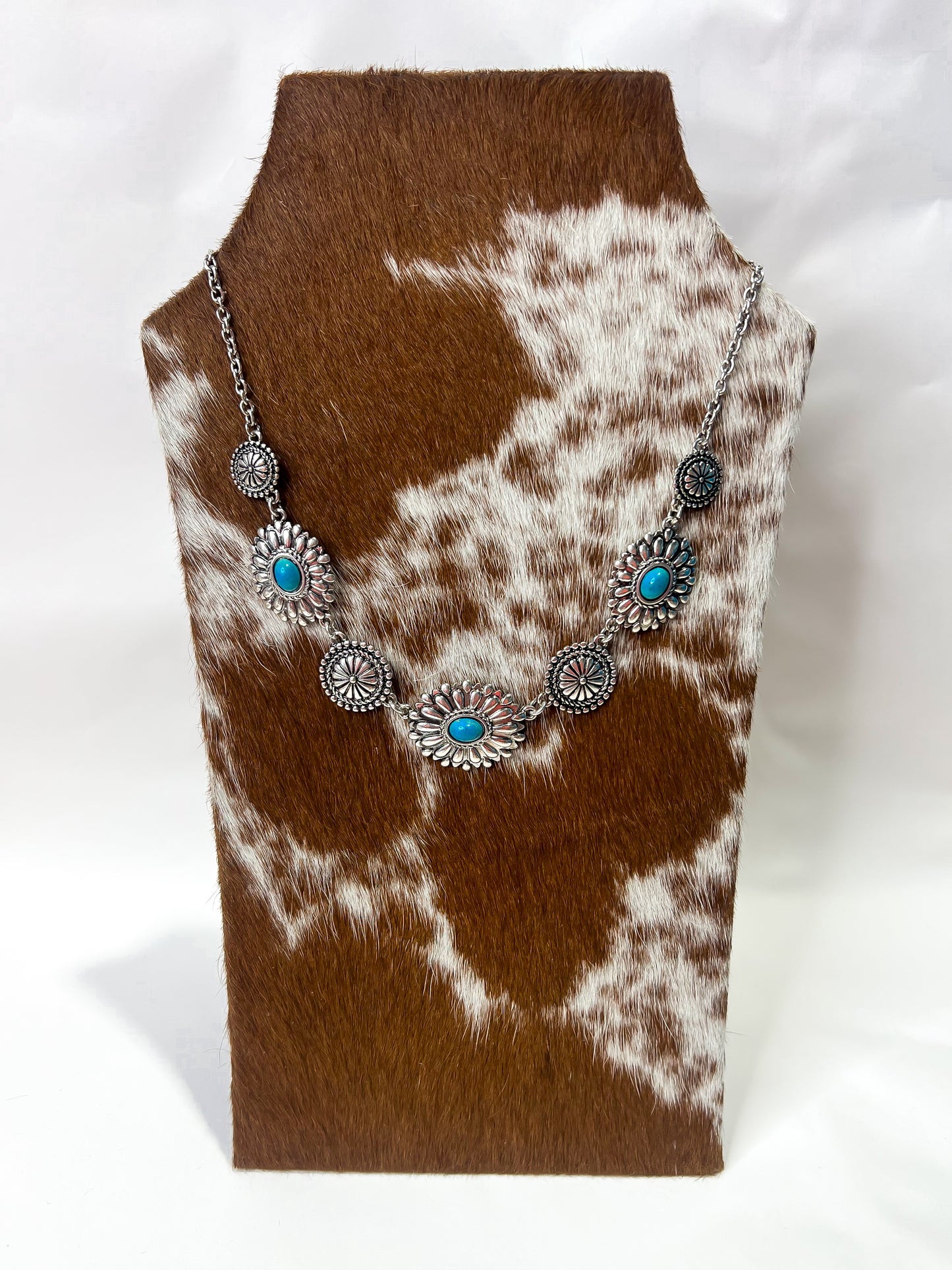 Silver Turquoise Necklace + Earrings Set