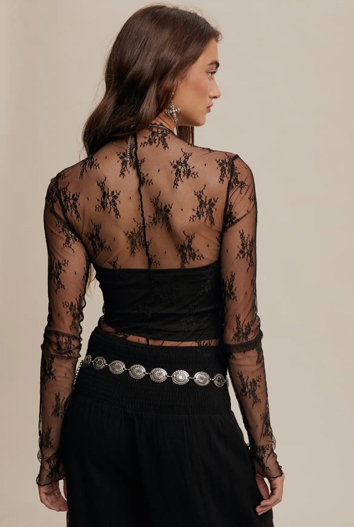 Black Lace Long Sleeve Top