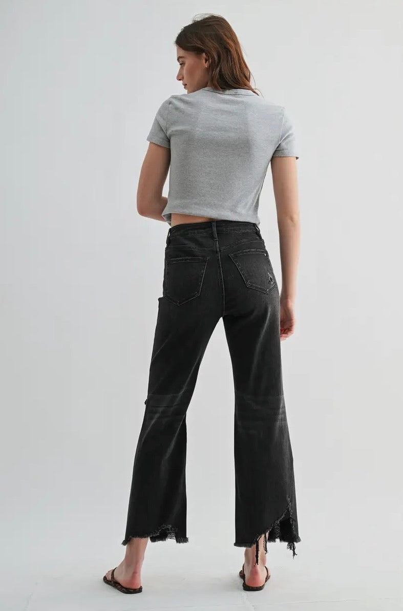 Taylor Black Super High Distressed Frayed Hem Jeans