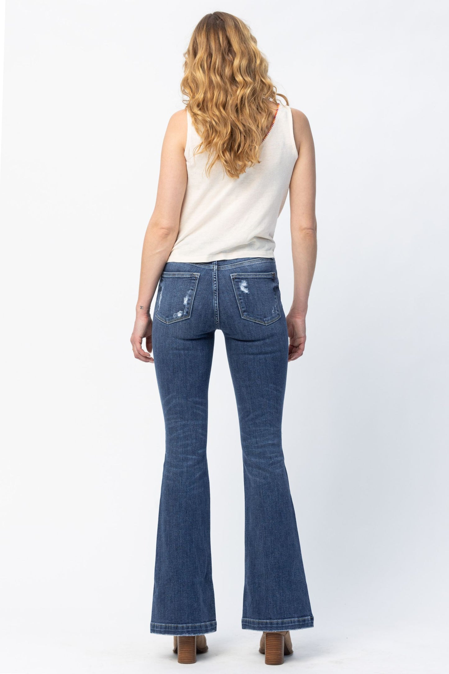 Judy Blue Kierstin Mid-Rise Buttonfly Distressed Flare Jeans (JB 82430)