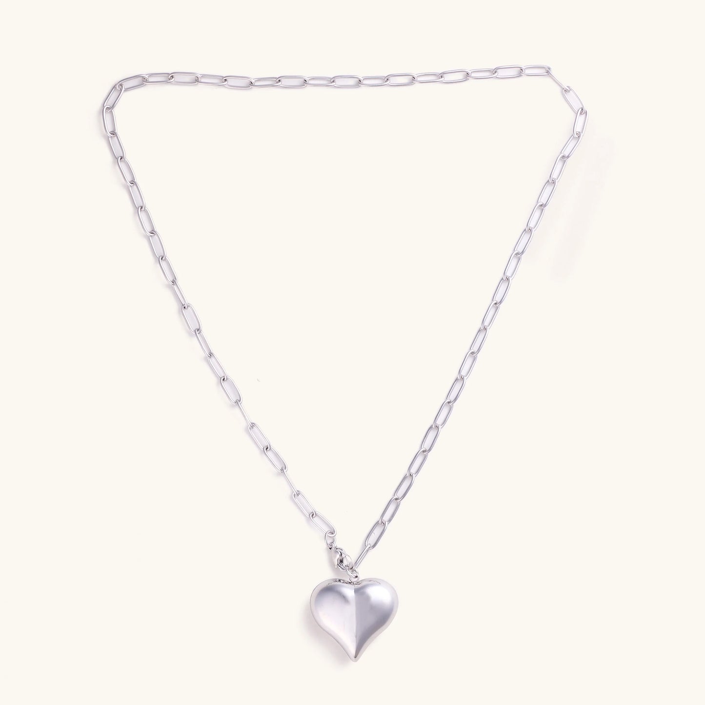 Silver Bubble Heart Paperclip Chain Necklace