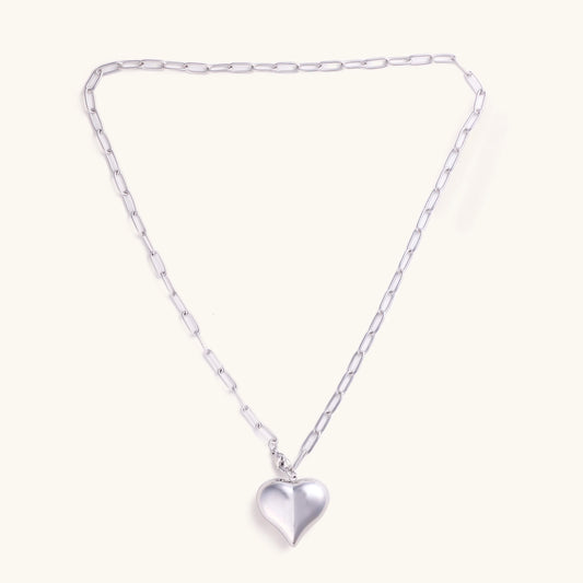 Silver Bubble Heart Paperclip Chain Necklace