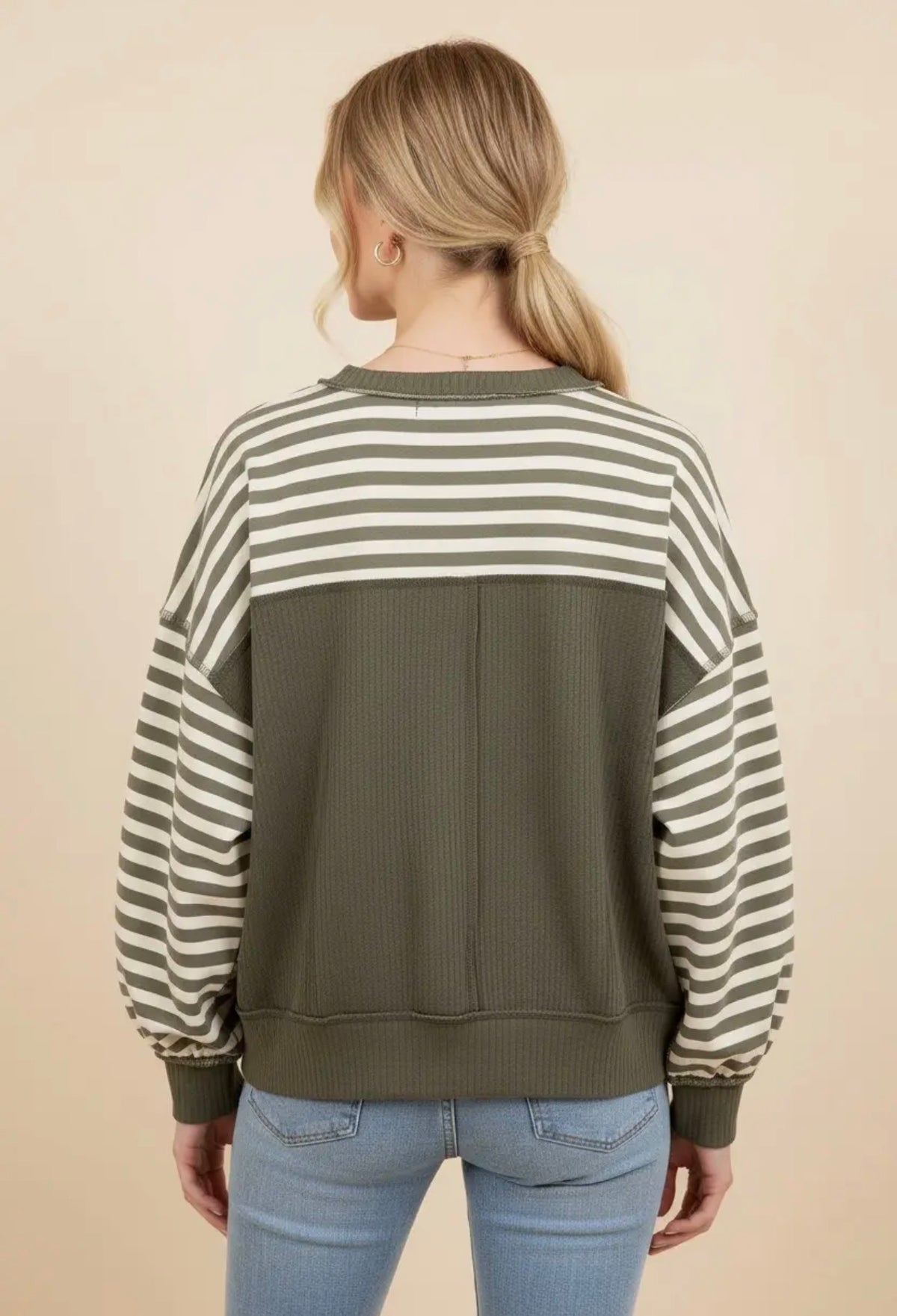 Olive Stripe Long Sleeve Top