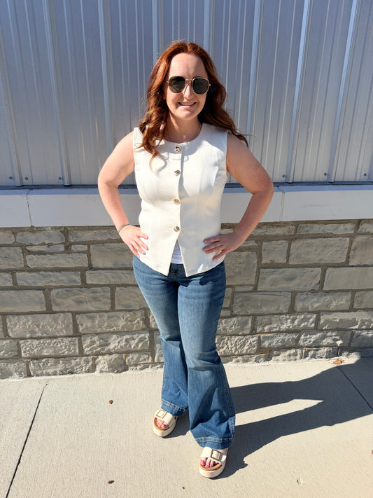 Cream Chic Button Front Vest Top