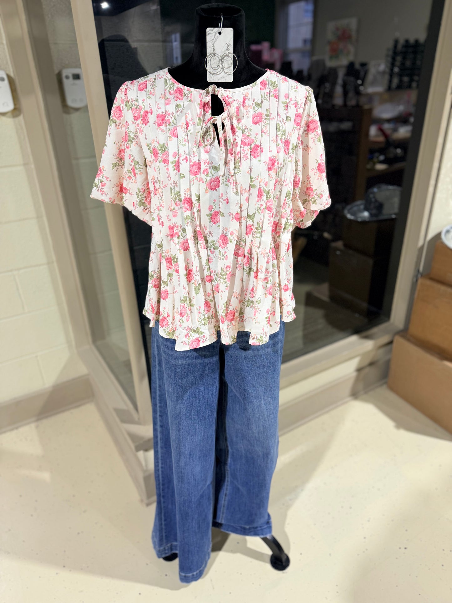 Vintage Bloom Pleated Top