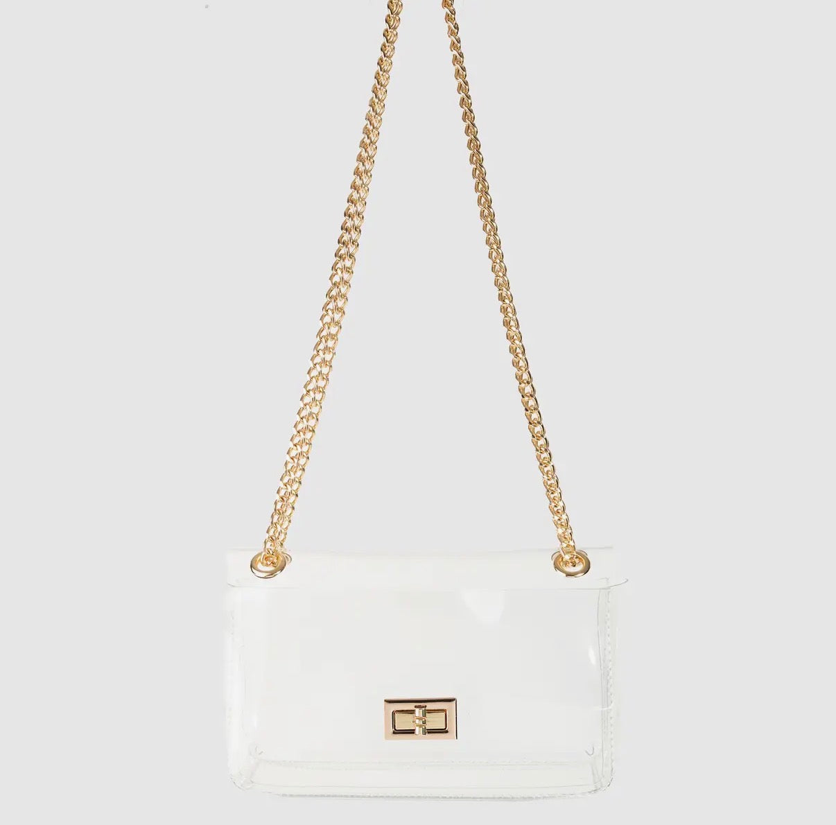 Gold Chain Clear Turn Lock Handbag