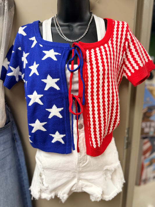Stars & Stripes Tie Front Top