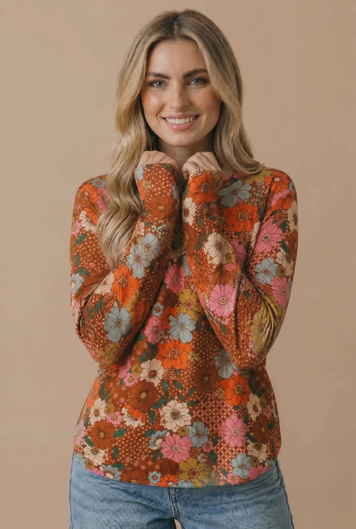 Spice Vintage Floral Long Sleeve Top