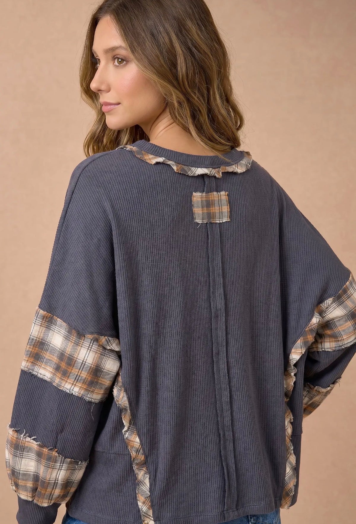 Charcoal + Plaid Thermal Knit Top