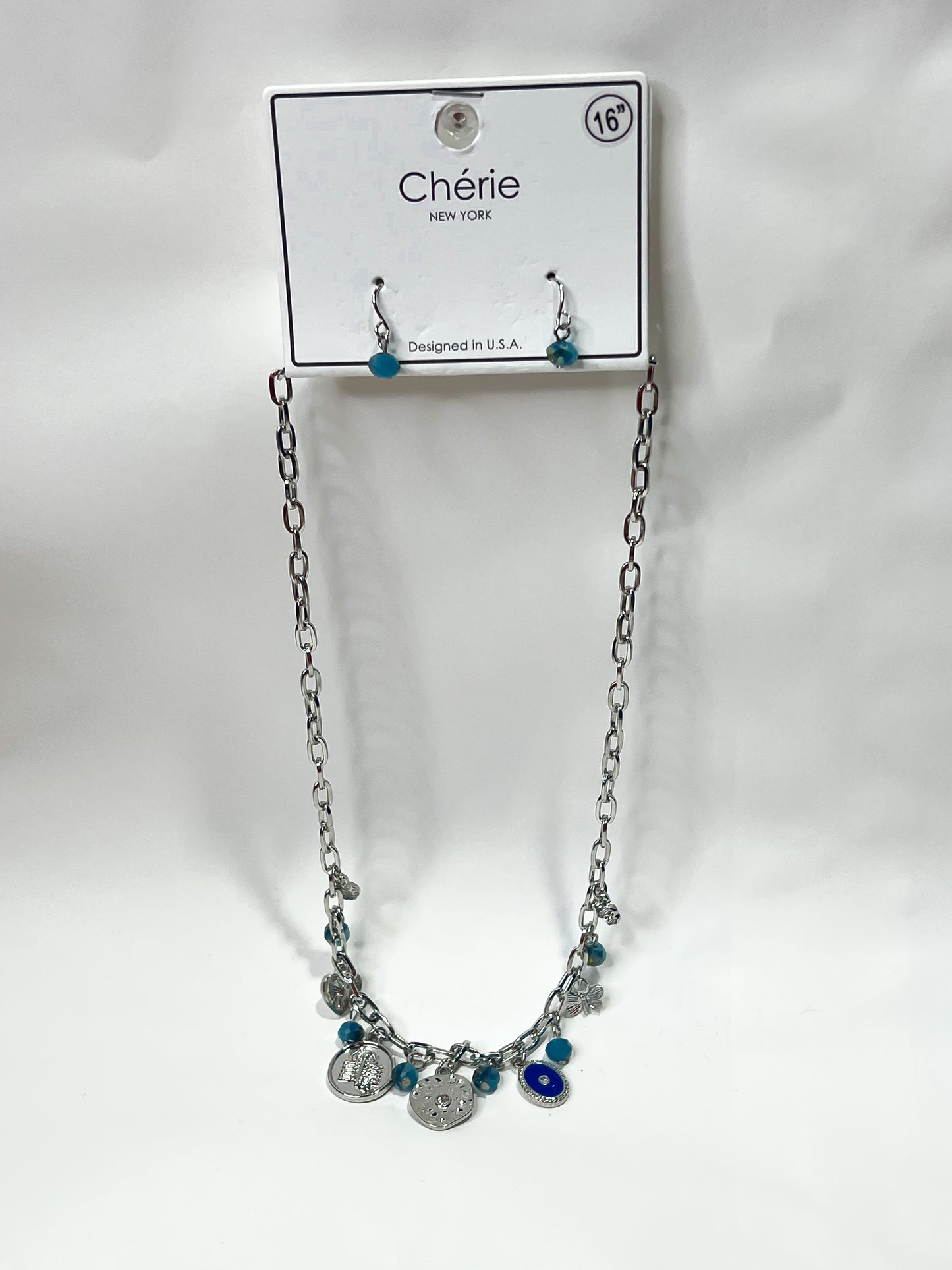 Silver Beads & Charms Necklace + Earring Set