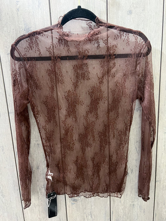 3XL Brown Mesh Lace Long Sleeve Top