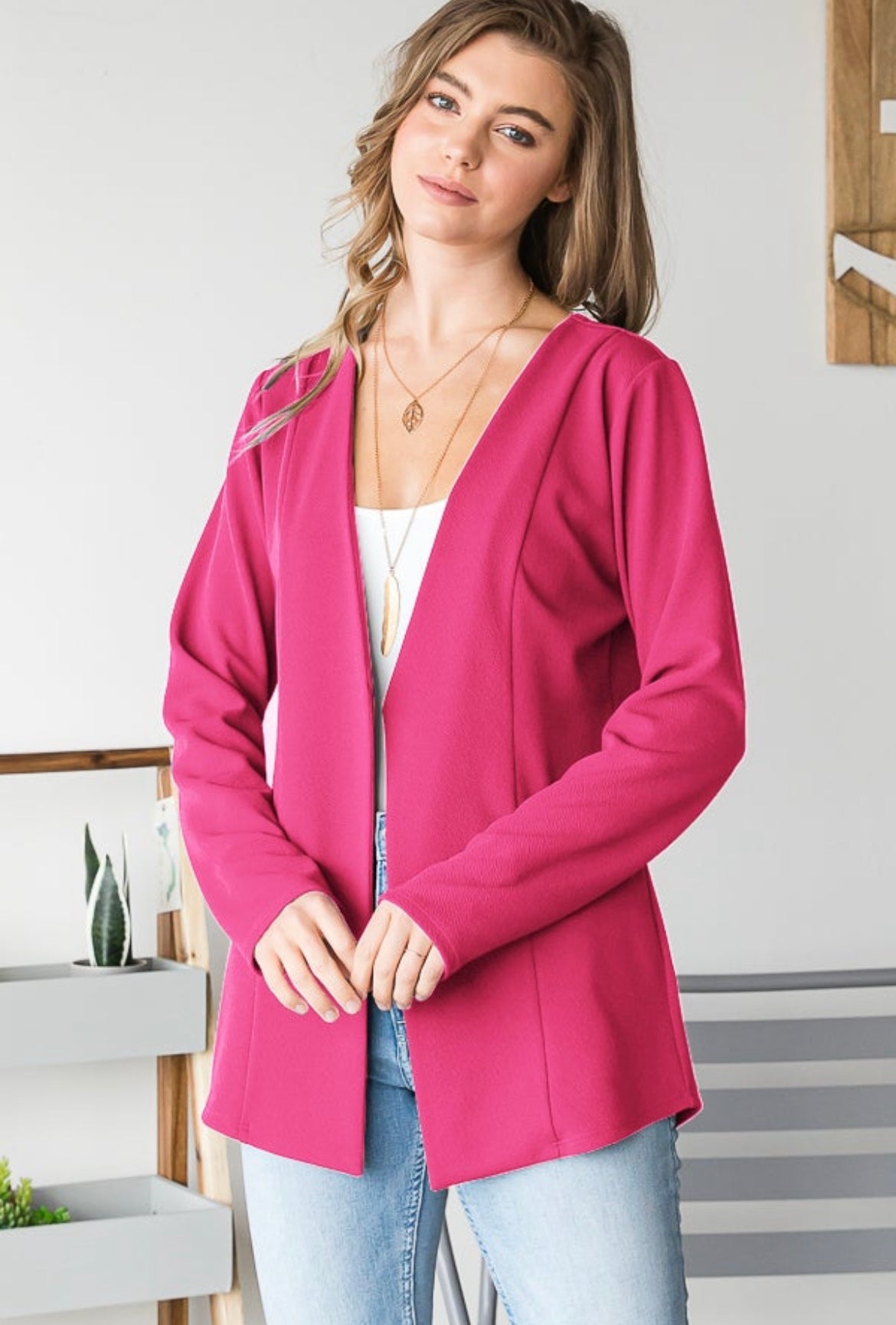 Fuchsia Open Front Blazer