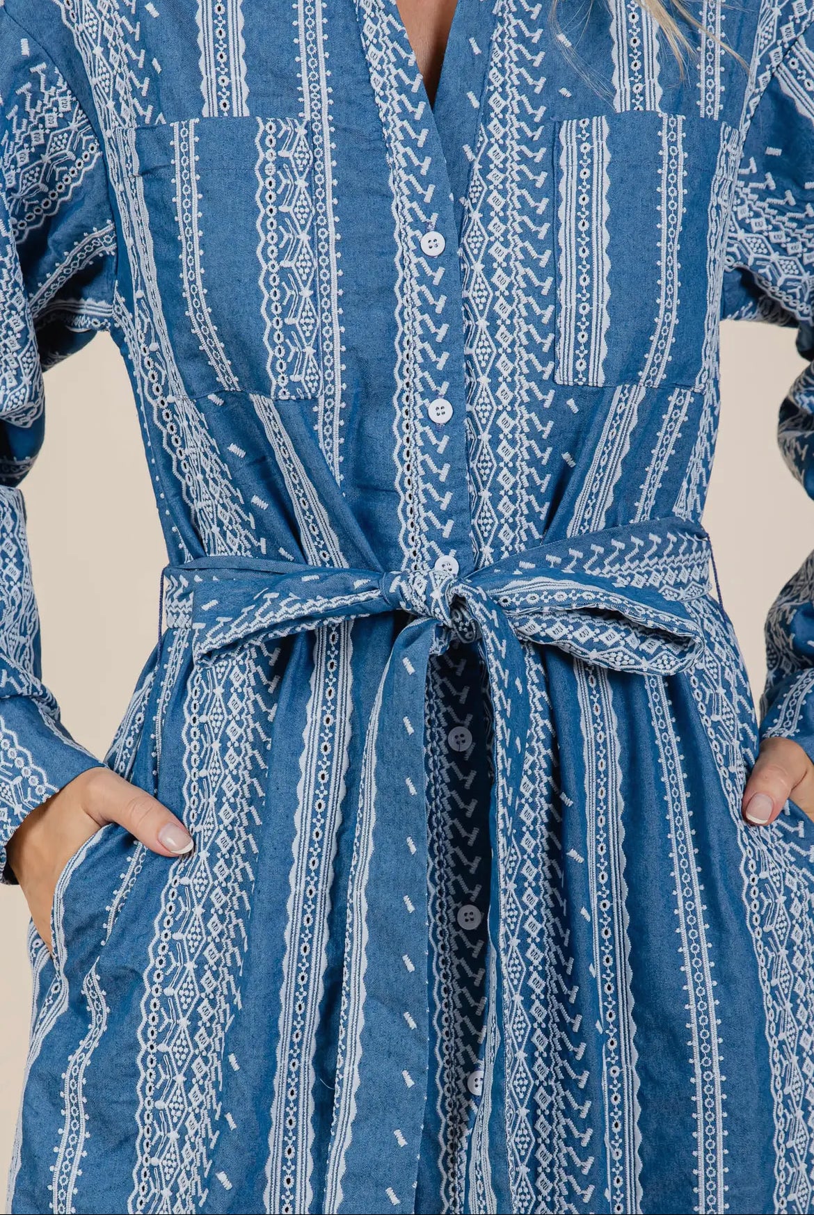 Denim Embroidered Midi Shirt Dress