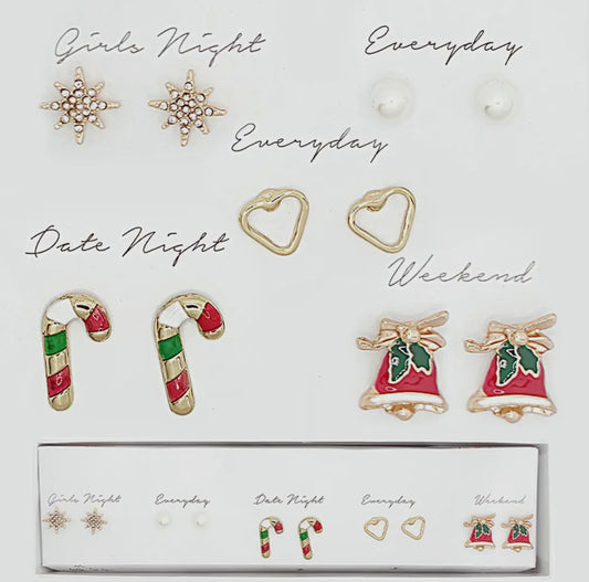 Candy Cane Holiday Stud Earrings Set