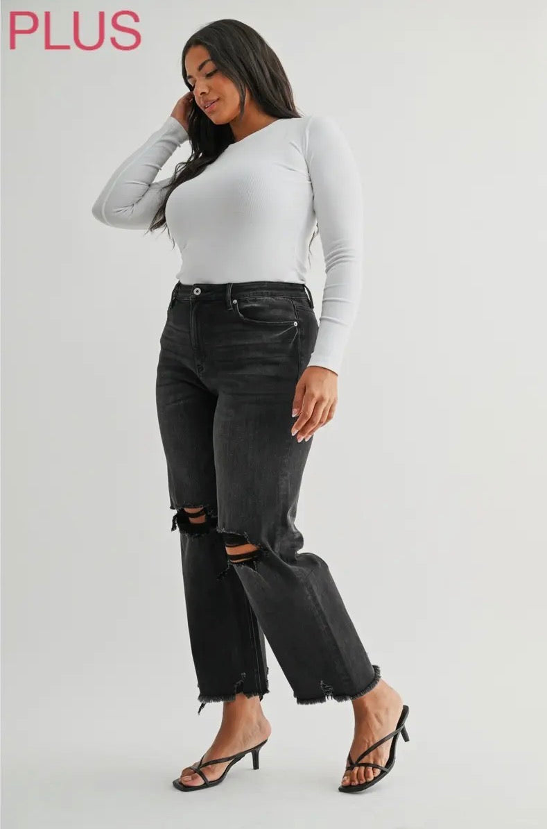 Taylor Black Super High Distressed Frayed Hem Jeans