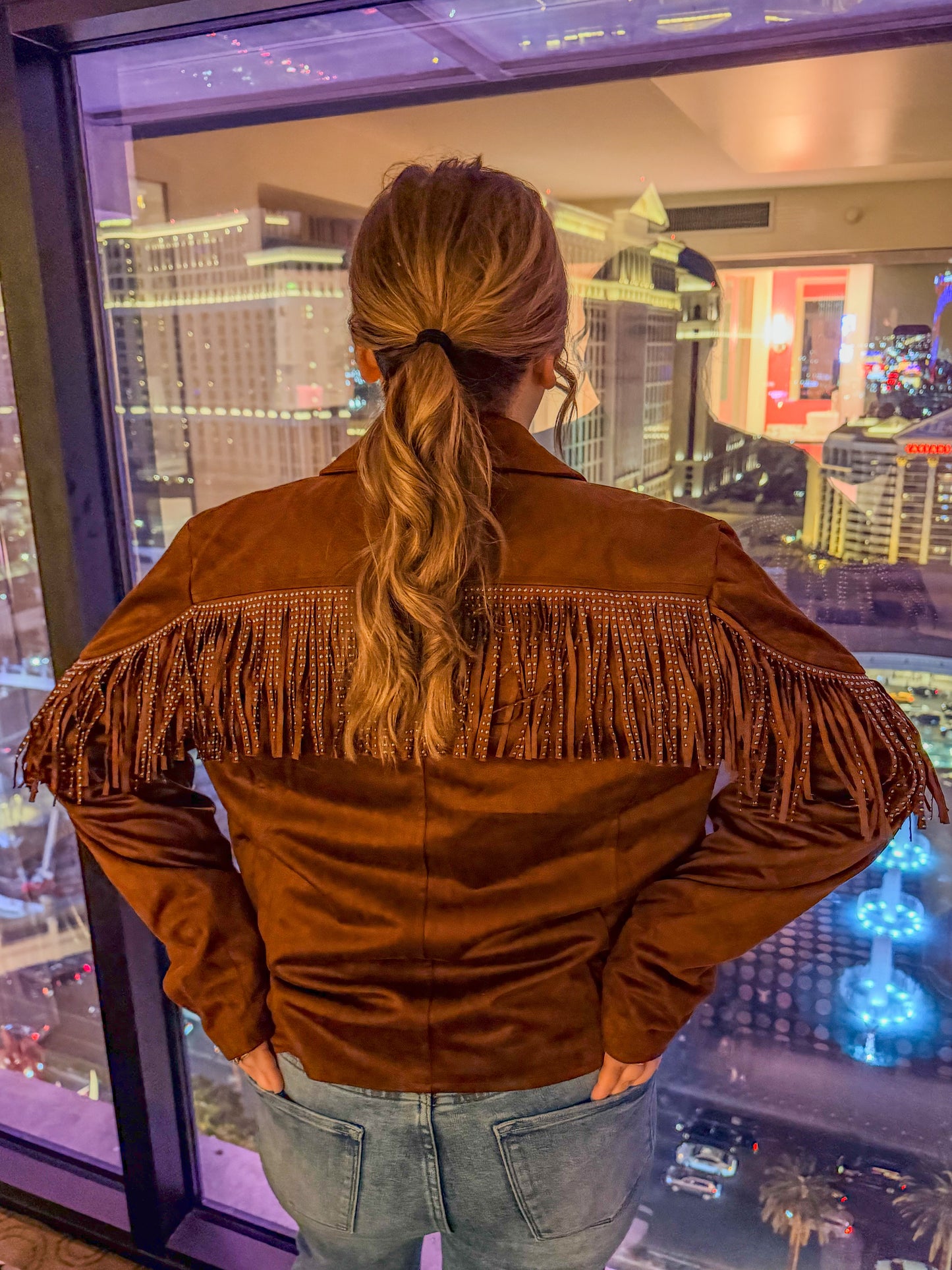 Tan Suede Studded Fringe Jacket