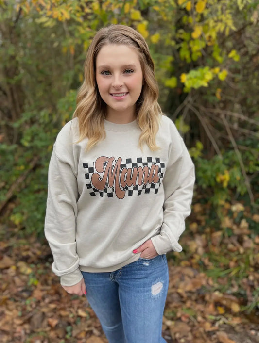Sand Retro Checkered Mama Sweatshirt
