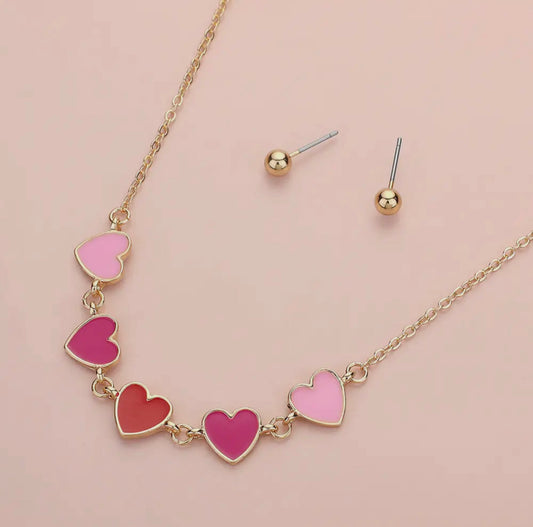 Pink + Red Enamel Heart Necklace