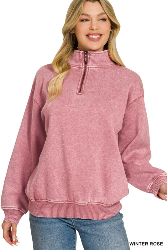 Winter Rose Acid Wash 1/4 Zip Pullover