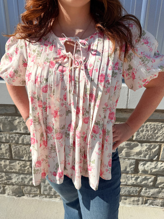 Vintage Bloom Pleated Top