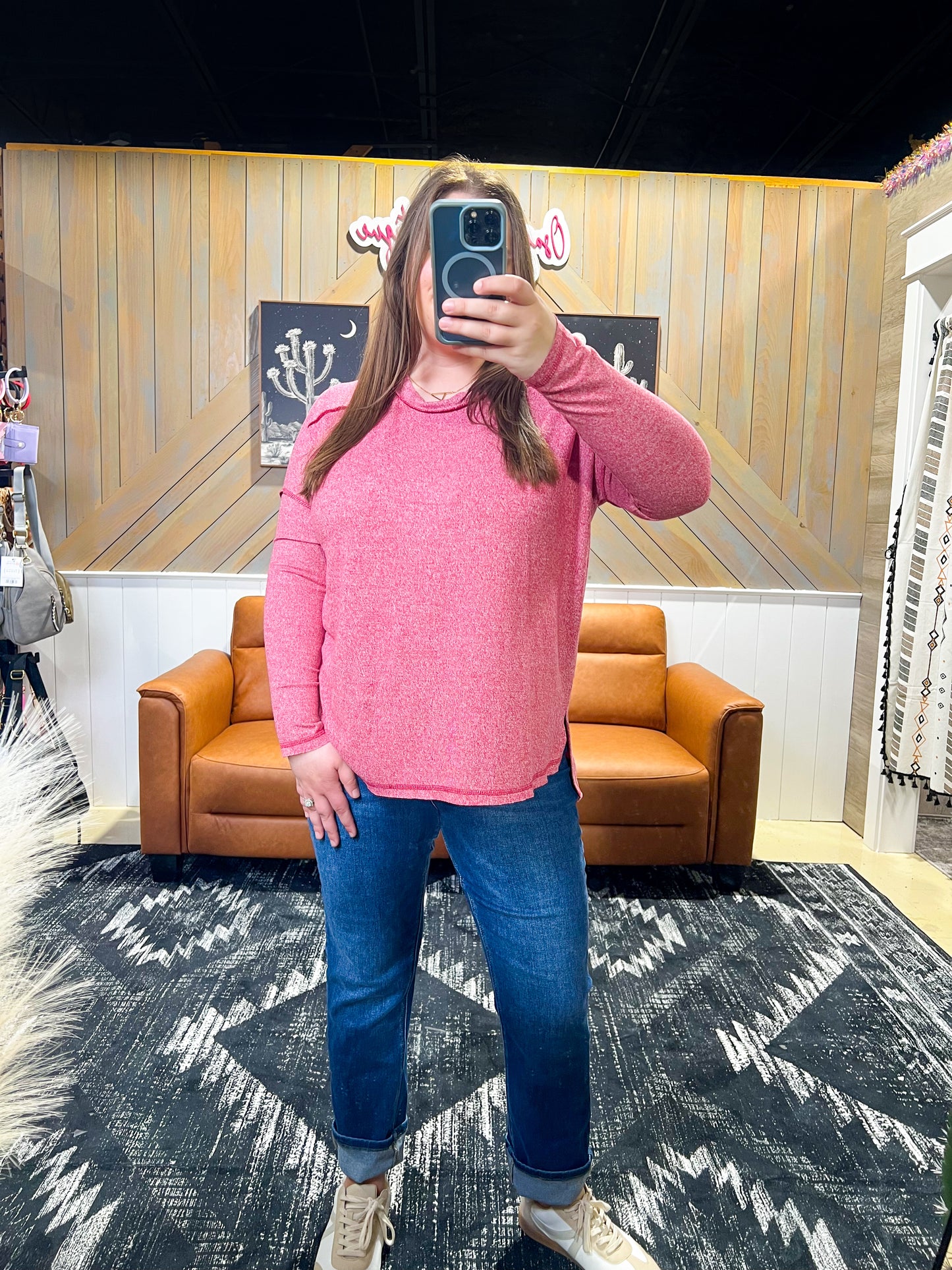 Dark Red Melange Hacci Exposed Seam Top