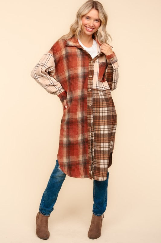 Rust + Taupe Plaid Long Shacket