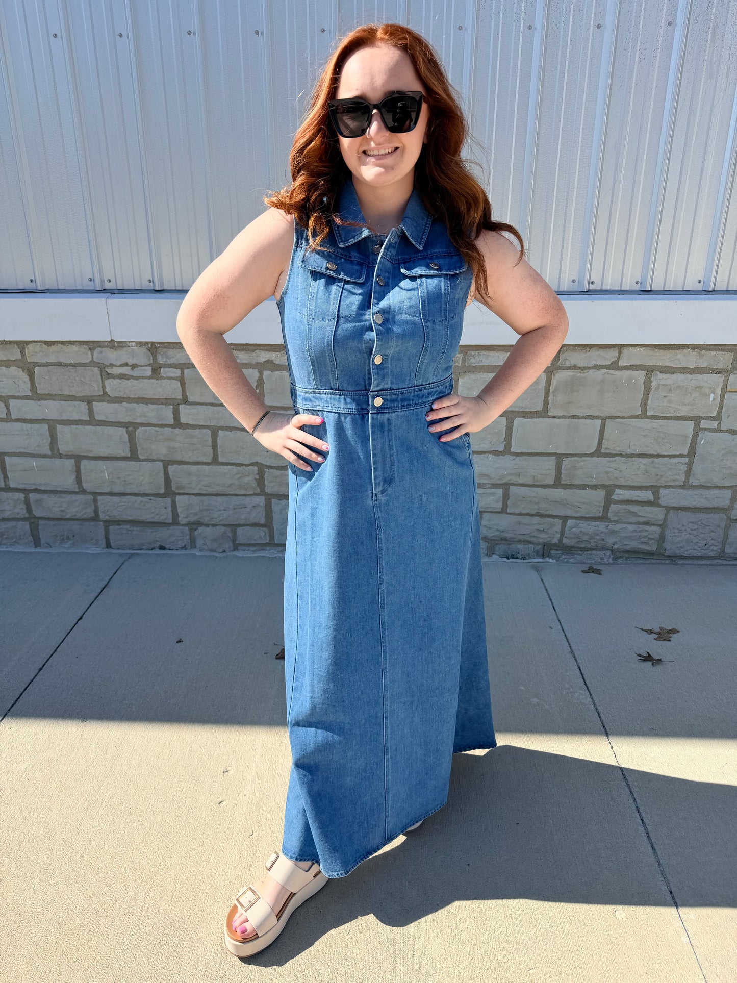 Ella Denim Sleeveless A-Line Dress