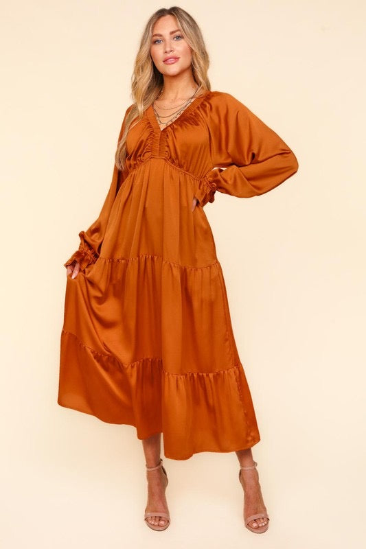 Rust Satin Babydoll Dress