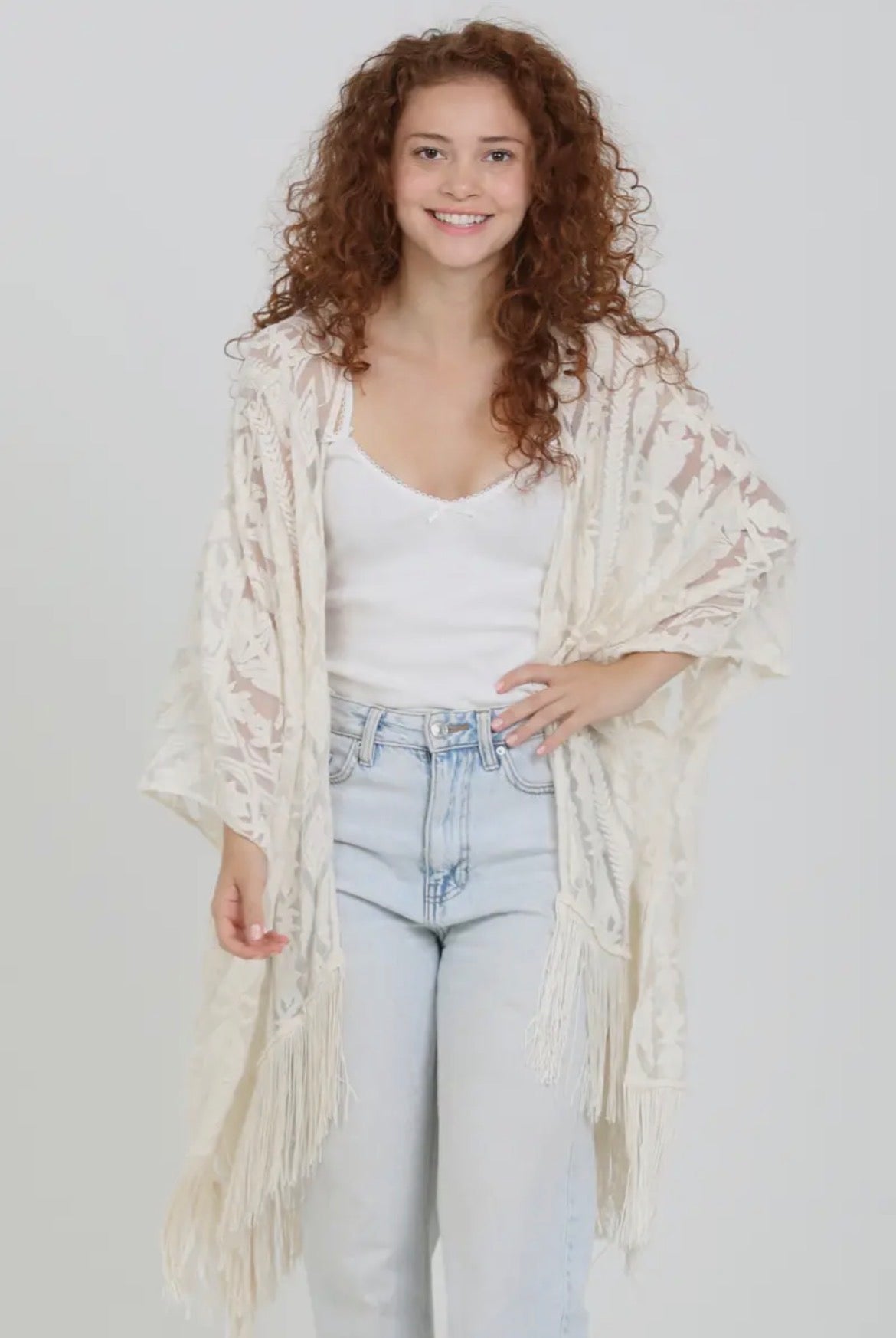 Ivory Boho Lace Fringe Kimono