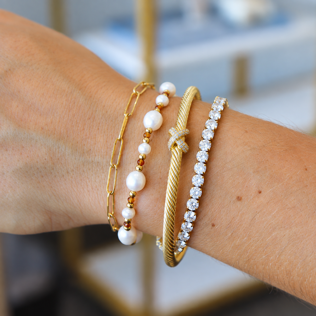 Jackie Pearl Brown Bead Bracelet