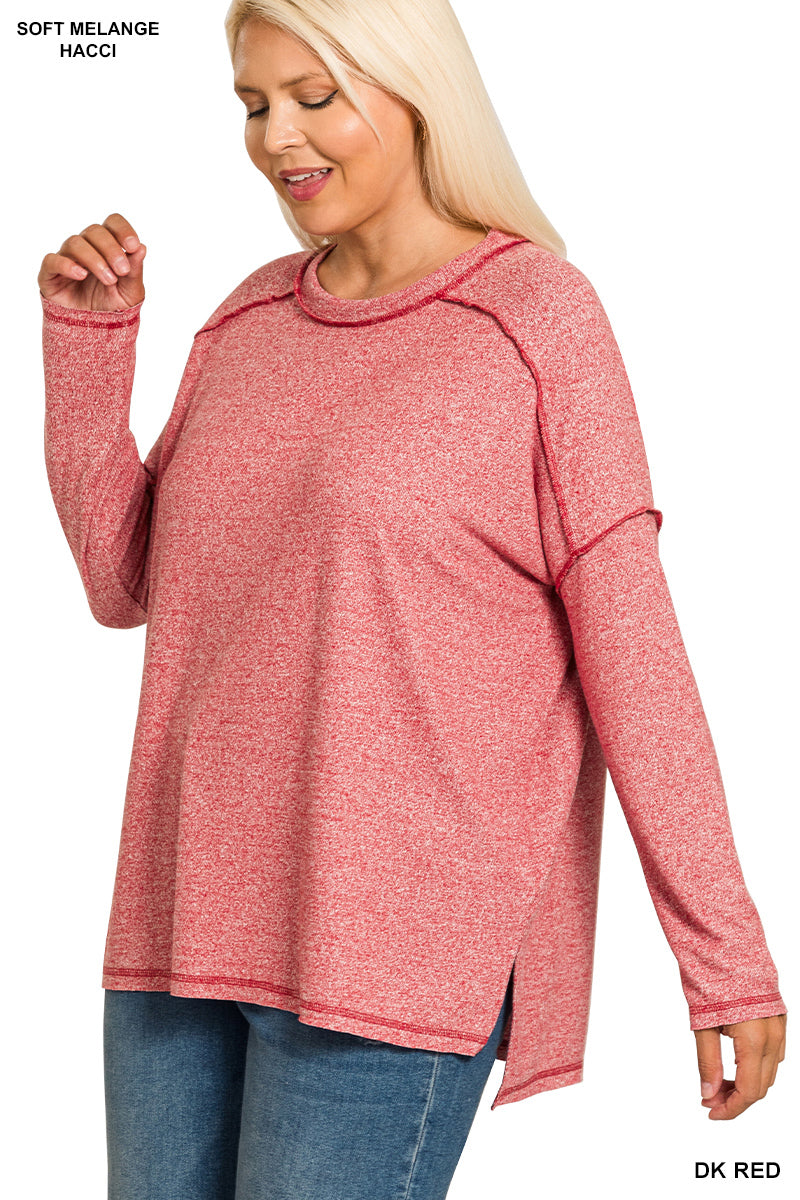 Dark Red Melange Hacci Exposed Seam Top