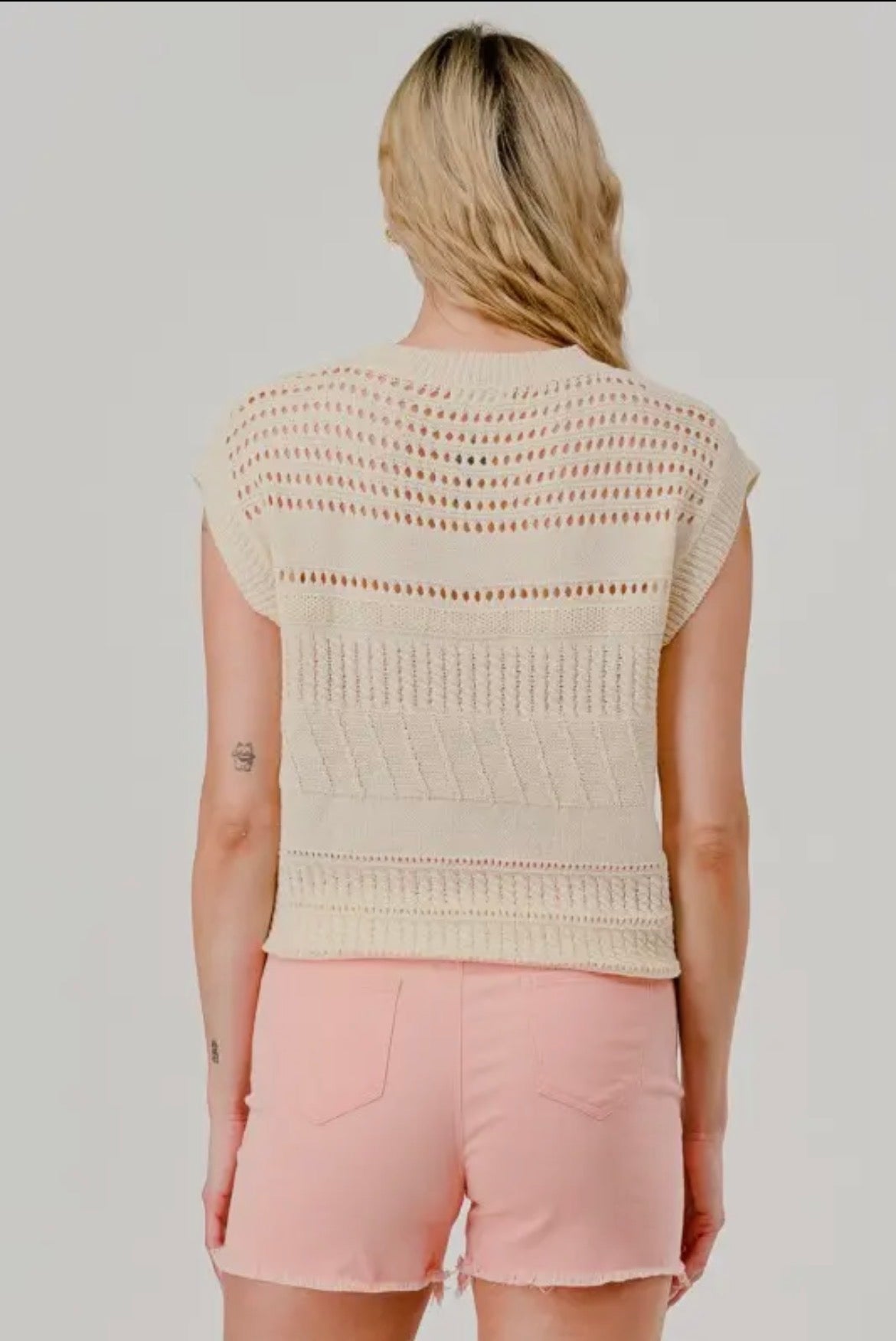Cream Crochet Detail Short Sleeve Top