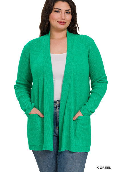 Solid Fuzzy Ribbed Cardigans