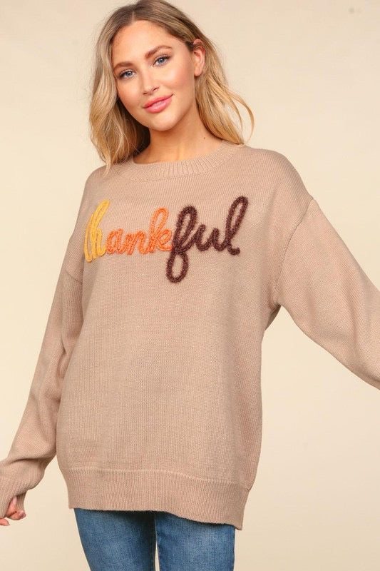 Thankful Embroidered Sweater