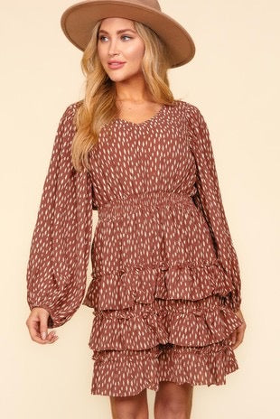 Leopard Woven Long Sleeve Dress