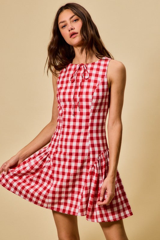 Red Gingham Fit & Flare Dress