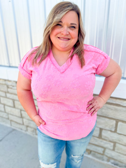 Pink Floral Textured Top