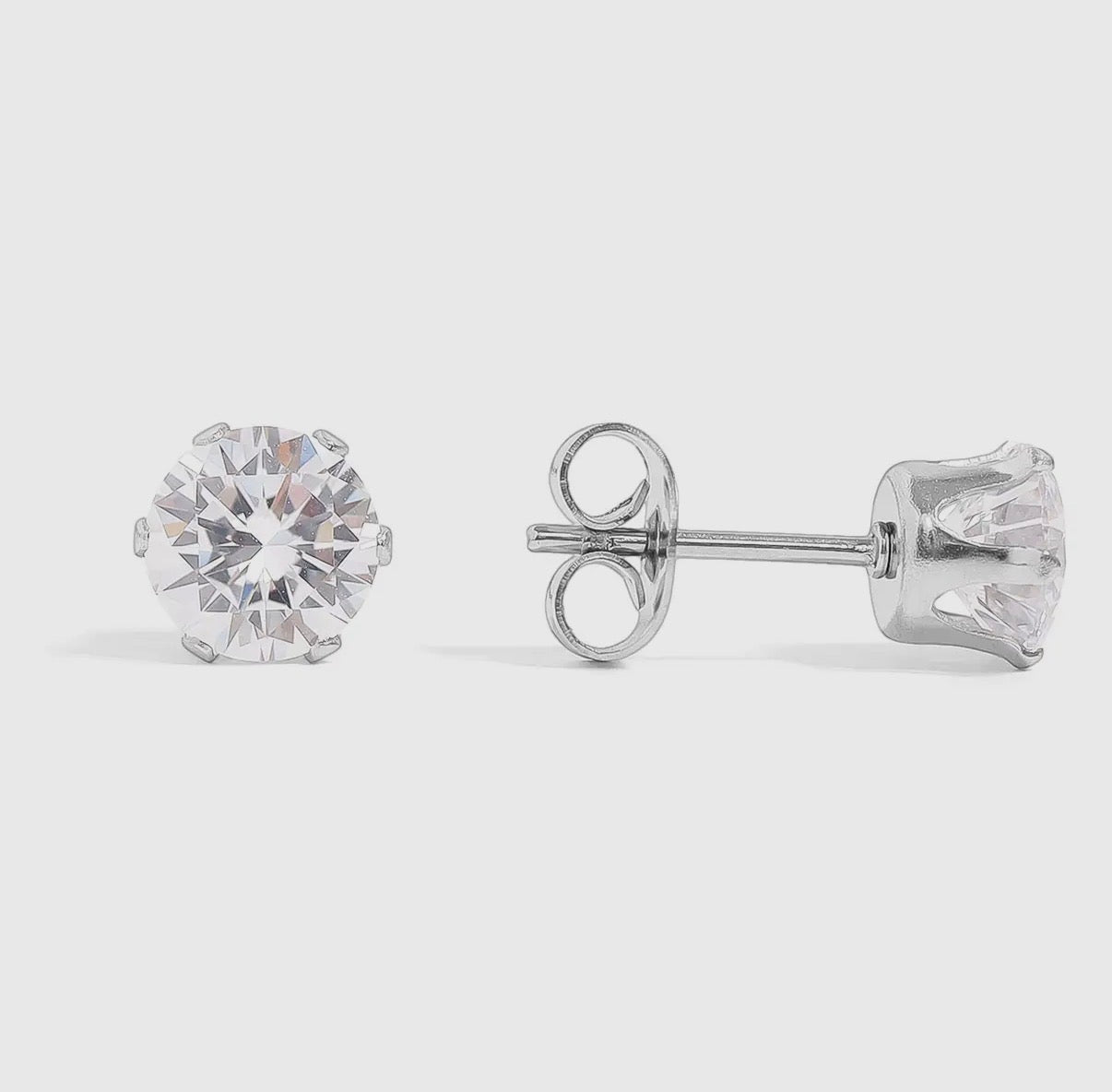 Stainless Steel Round CZ Stud Earrings Set