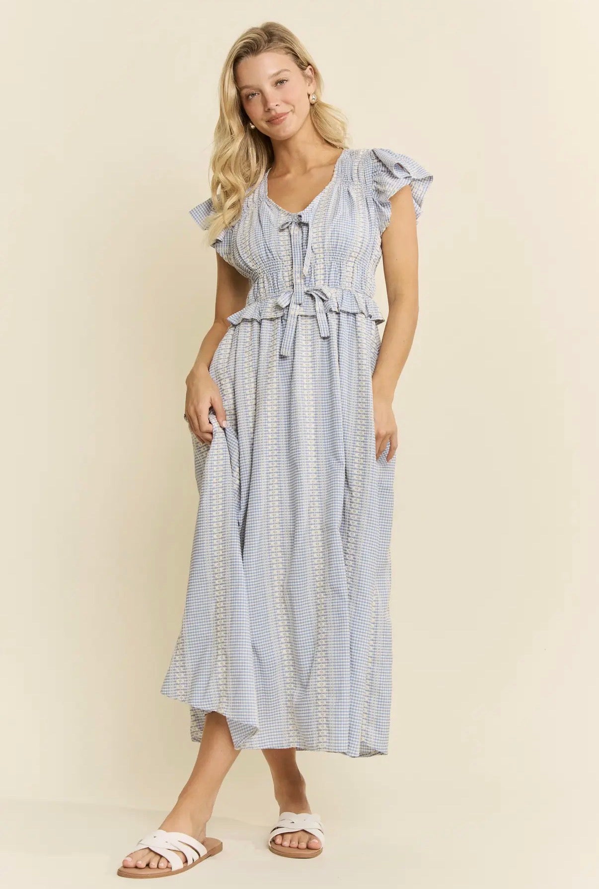 The Light Blue Ribbon & Ruffle Midi Dress