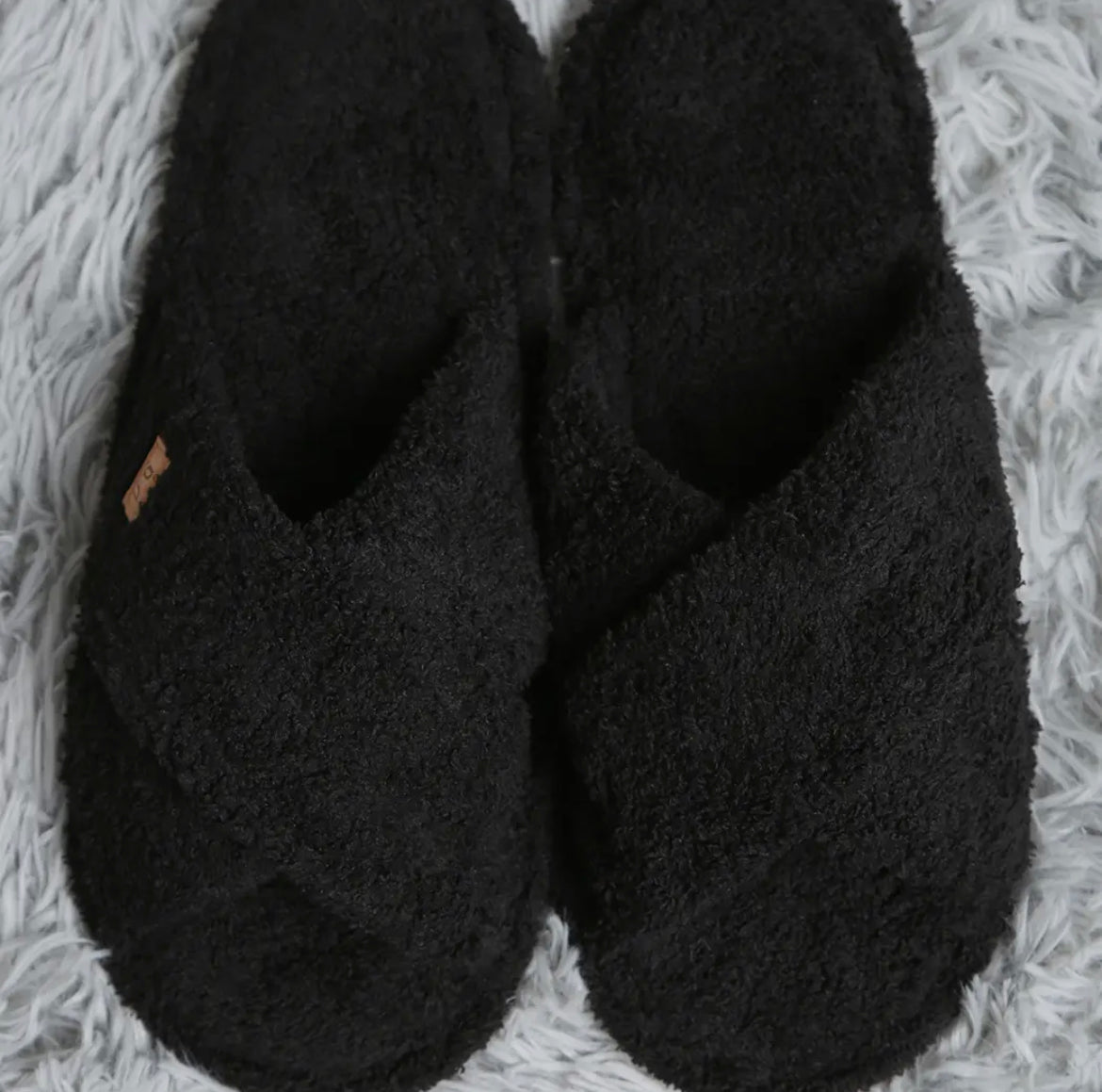 Black Criss Cross Microfiber Slippers