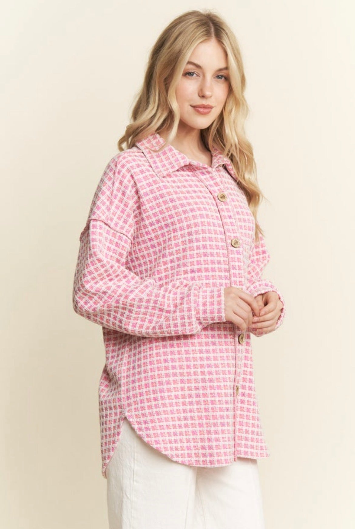 Pink Plaid Lightweight Shacket