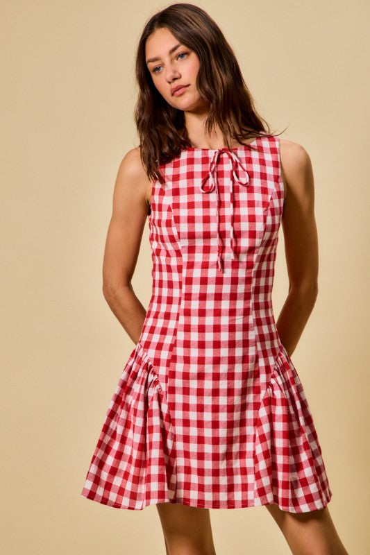 Red Gingham Fit & Flare Dress